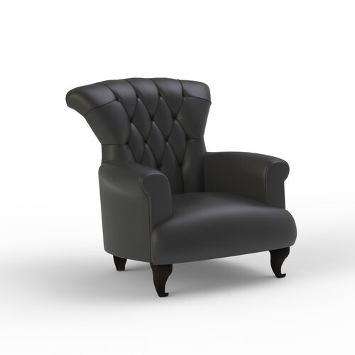 Classic Leather Black Armchair 03 3D Model