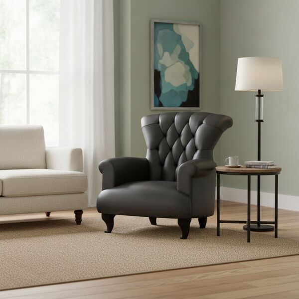 Classic Leather Black Armchair 03 3D Model