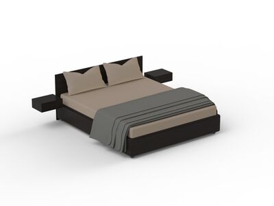 Double Brown Wood Bed 01 3D Model