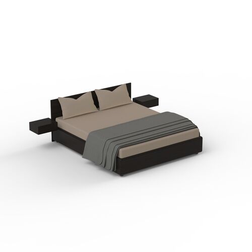 Double Brown Wood Bed 01 3D Model