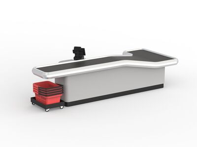Desk With Plastic Basket Cashier 01 3D Model