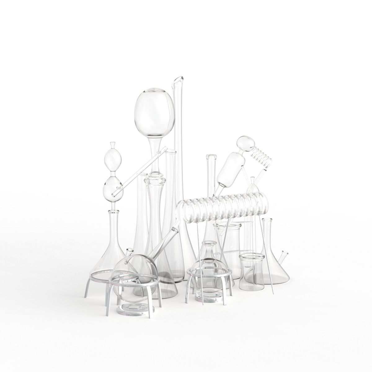 Set Transparent Glass Chemical 01 3D Model