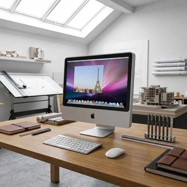 Apple iMac 3D model — styled interior scene