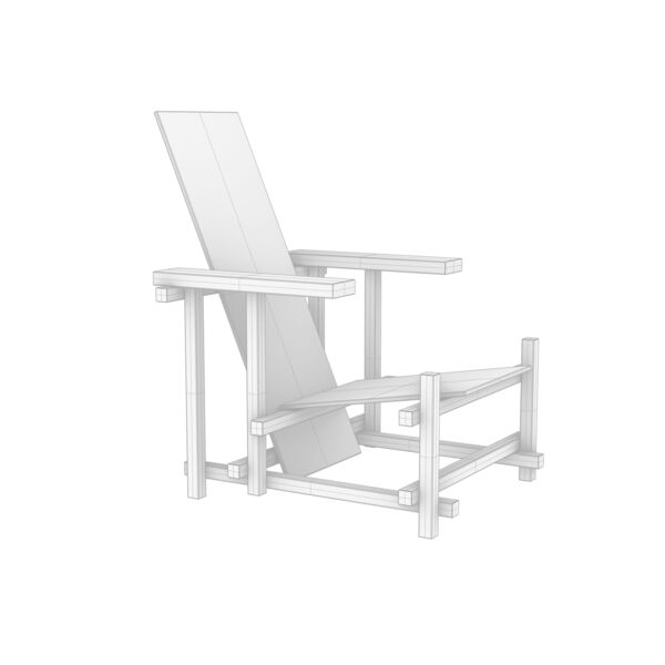 Cassina Red & Blue Chair 3D model — clay shaded view