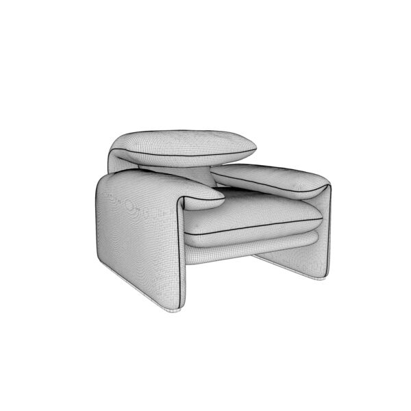 Cassina 675 Maralunga Armchair 3D model — clay shaded view
