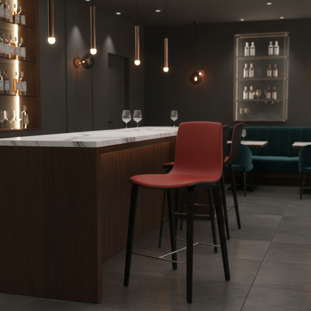 Wood-Leg Shell Counter Stool 01 3D Model