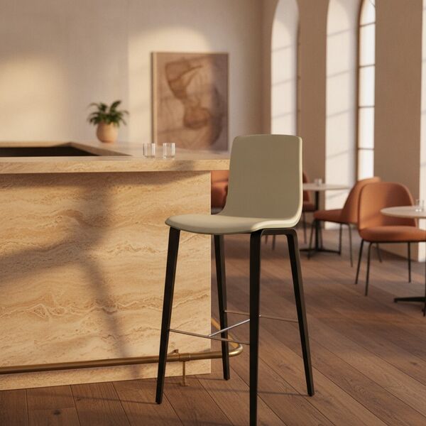 Wood-Leg Shell Bar Stool 01 3D model in a restaurant bar interior scene