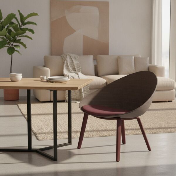 Cushioned Wood-Leg Shell Chair 02 3D model in a living room interior scene