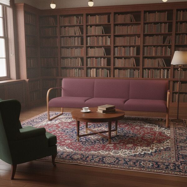 3-Seat Upholstered Sofa 01 3D model in a library interior scene