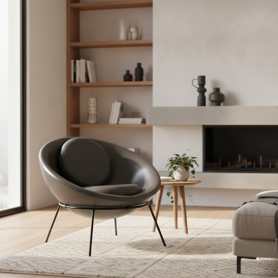 Leather Round Lounge Chair 01 3D Model