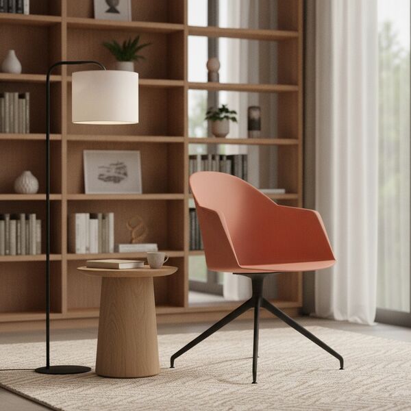 Swivel-Trestle Shell Armchair 01 3D model in a library interior scene