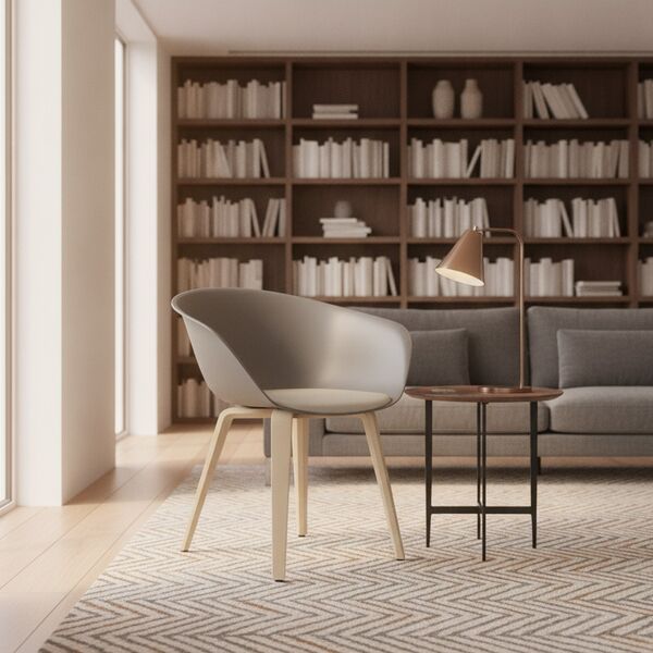 Wood-Leg Shell Armchair 03 3D model in a library interior scene