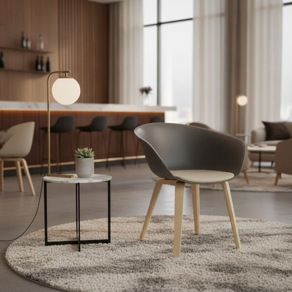 Wood-Leg Shell Armchair 03 3D model in a restaurant bar interior scene