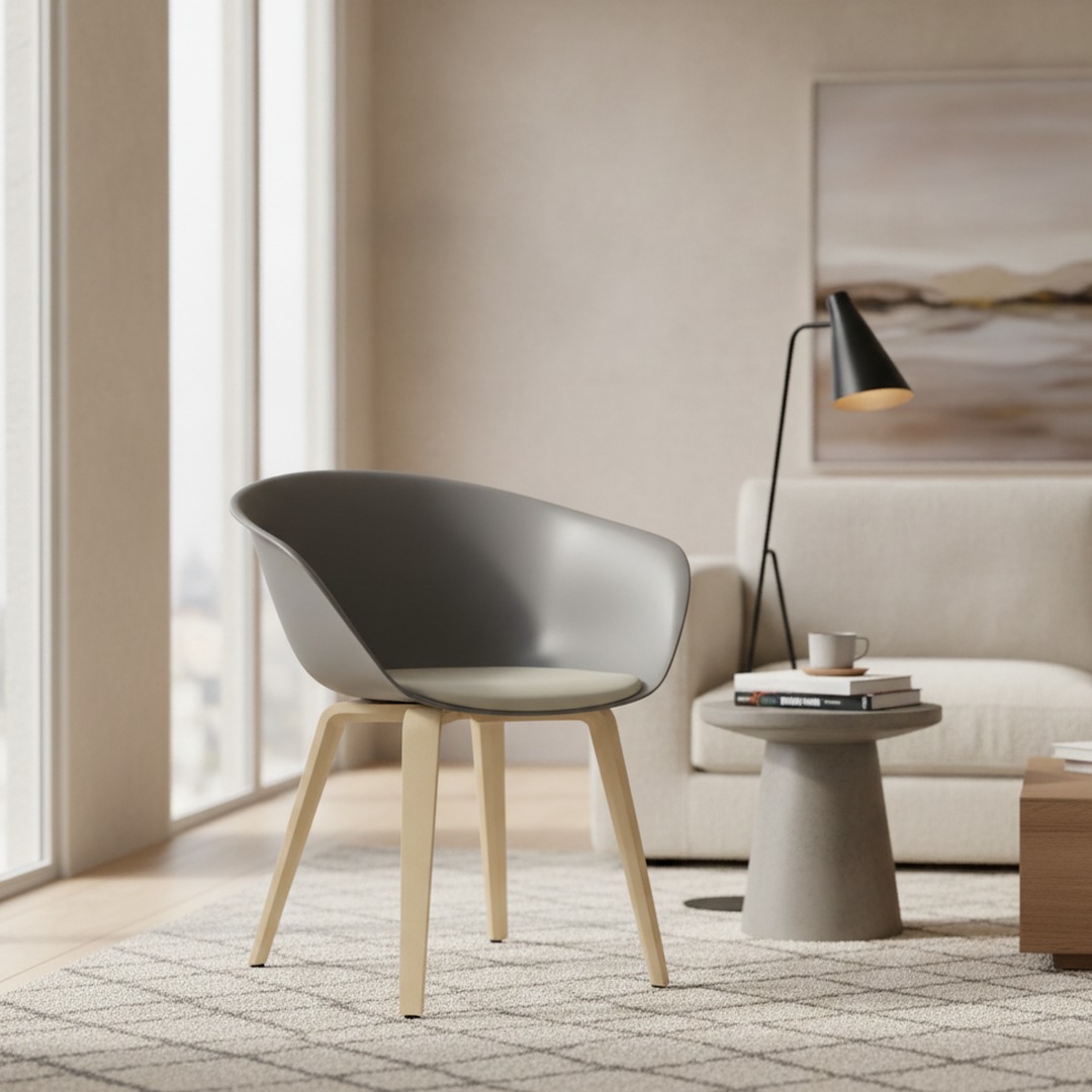 Wood-Leg Shell Armchair 03 3D Model
