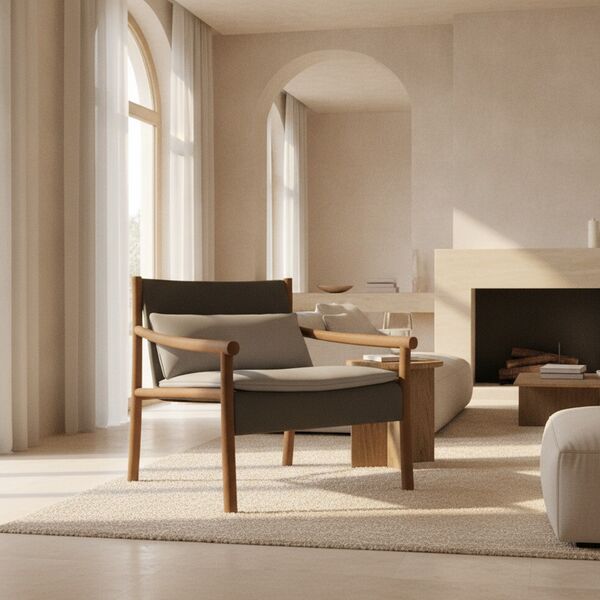 Wood-Frame Lounge Chair 01 3D model in a living room interior scene