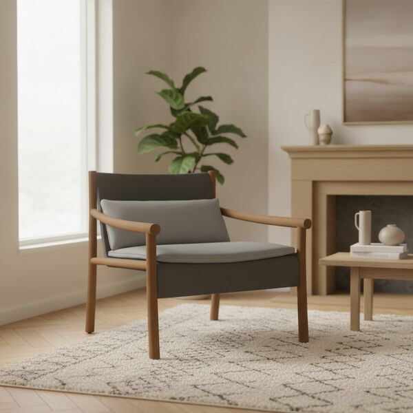 Wood-Frame Lounge Chair 01 3D model in a living room interior scene