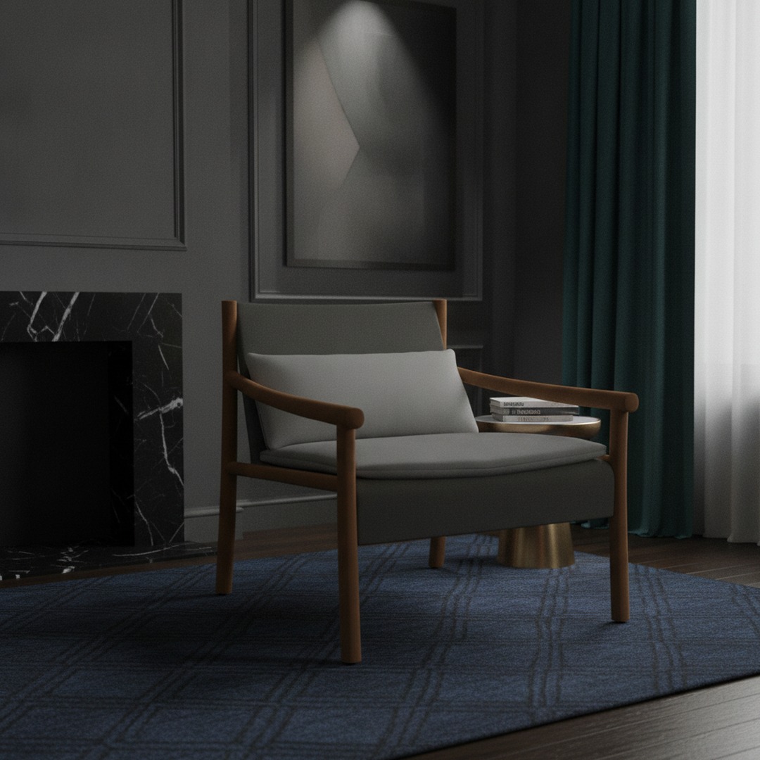Wood-Frame Lounge Chair 01 3D Model