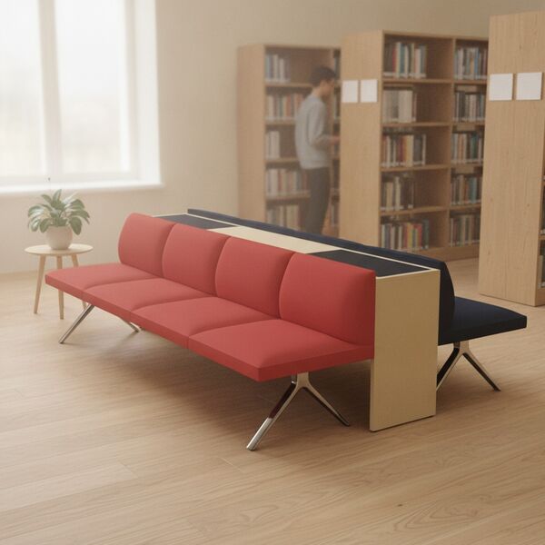 Modular Bench 01 Composition C 3D model in a library interior scene