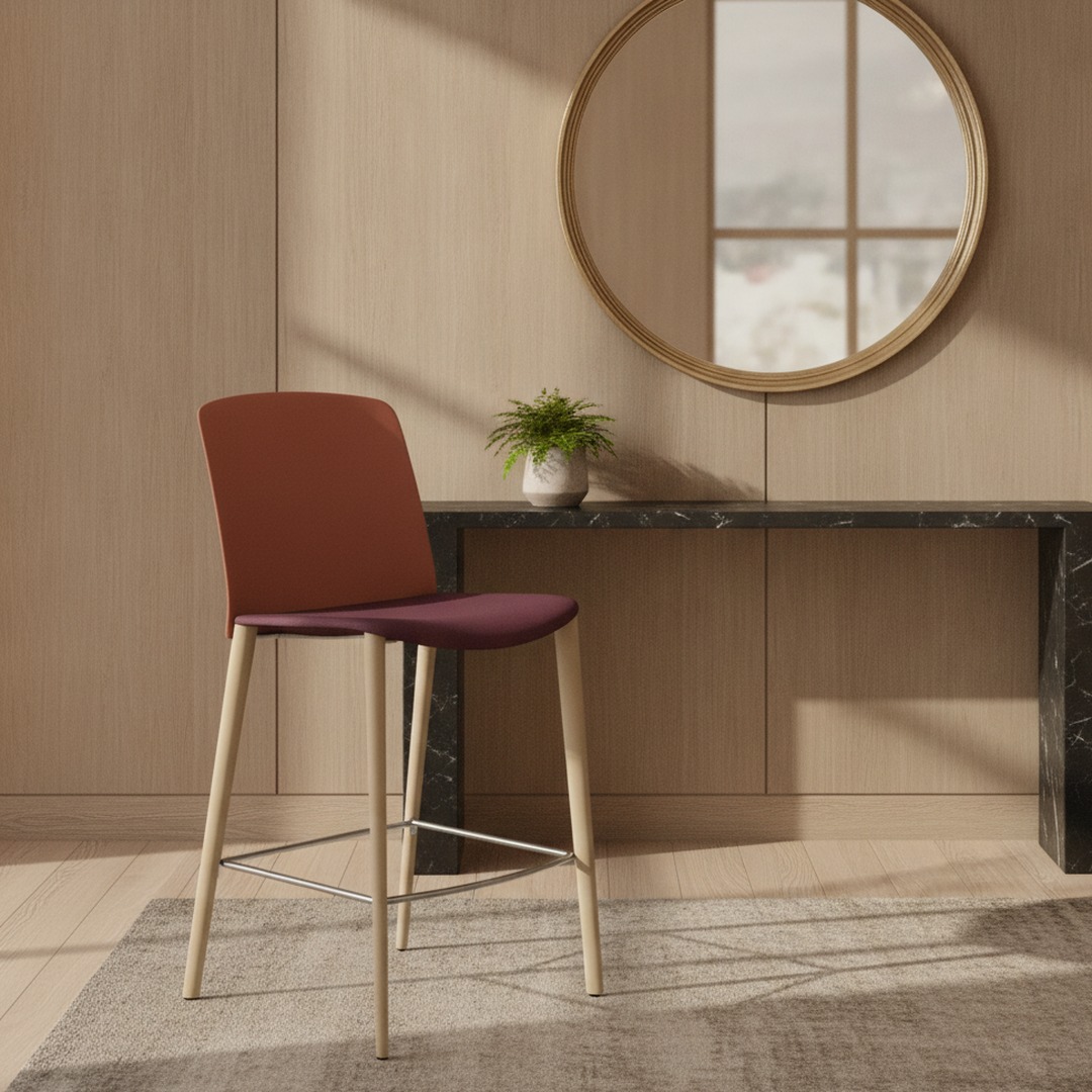 Wood-Leg Shell Stool 01 3D Model