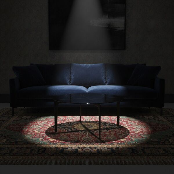 Round Glass-Top Coffee Table 01 3D model in a dark lounge interior scene