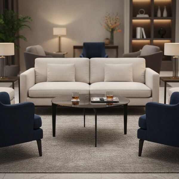 Round Glass-Top Coffee Table 01 3D model in a lounge interior scene