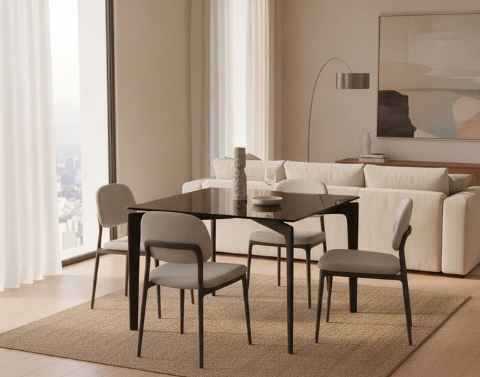Square Glass-Top Dining Table 01 3D Model