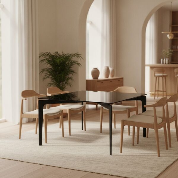 Square Glass-Top Dining Table 02 3D Model