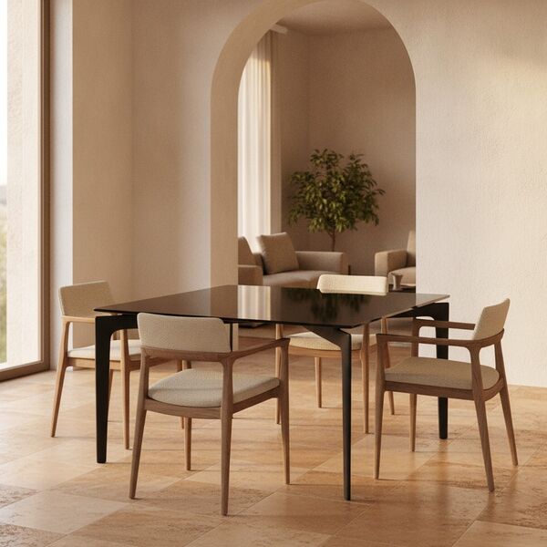 Square Glass-Top Dining Table 02 3D model in a living room interior scene