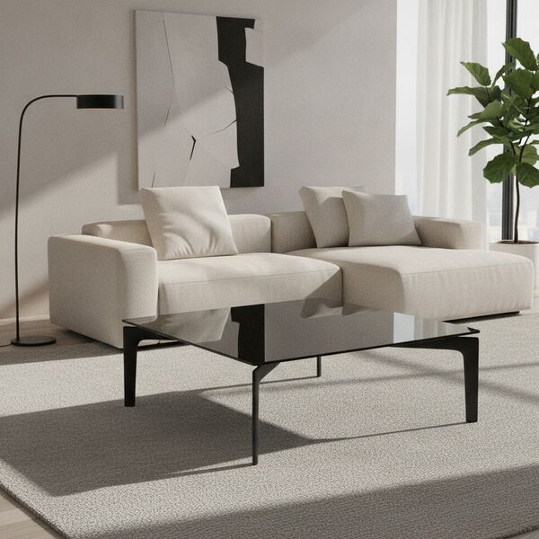 Square Glass-Top Low Table 01 3D model in a living room interior scene