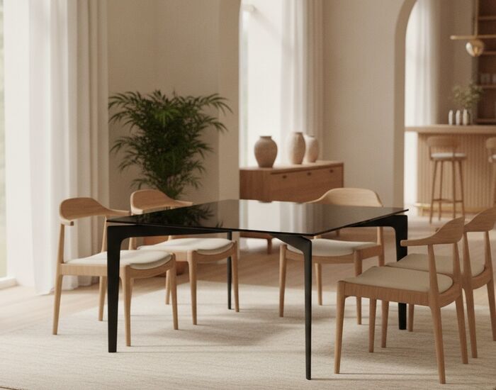Square Glass-Top Dining Table 02 3D Model