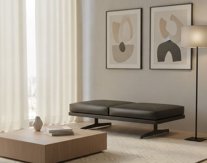 2-Seat Upholstered Bench 02 3D Model