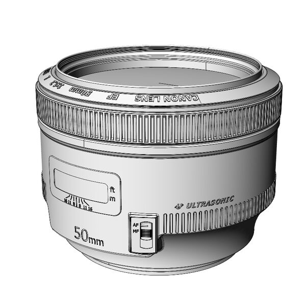 Canon Camera Lens Canon 50mm f/1.4 3D model — clay shaded view