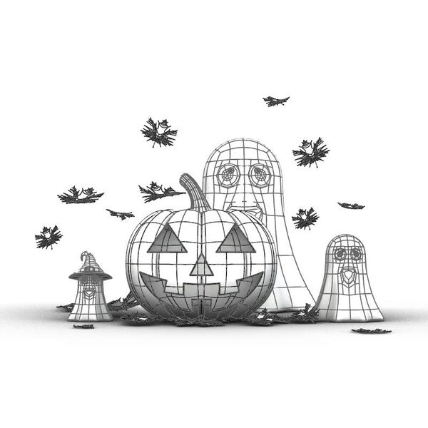 Set Basic Halloween 1 3D Model - studio render with materials and textures