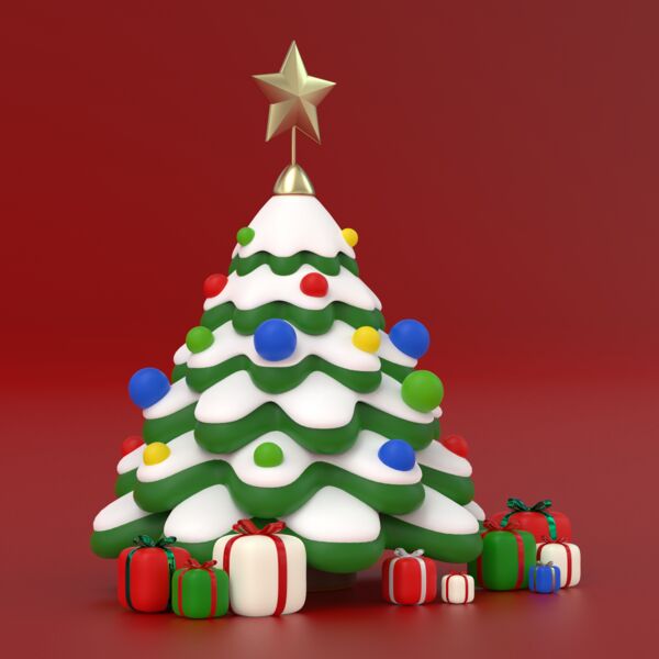Xmas Tree 3D Model - studio render with materials and textures