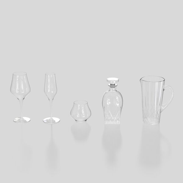 Glass Set 3D Model - studio render with materials and textures