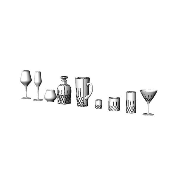 Glass Set 3D Model - shaded view, clean NURBS geometry for Rhino