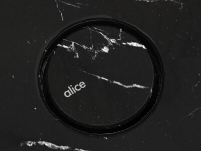 Alice Lunaris Washbasin 101 close-up KeyShot render focusing on drain detail and surface finishing.
