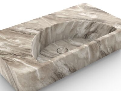 Alice Lunaris Washbasin 81 perspective render highlighting basin geometry and integrated drain.
